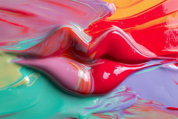 Painted Lips bold acrylic wall art paired with neutral decor in a living room