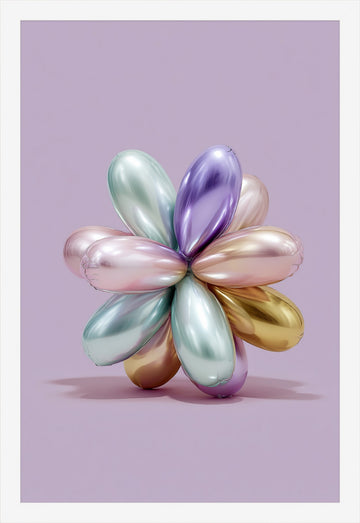 Balloon Flower framed art print: glossy pastel balloon flower on muted lavender