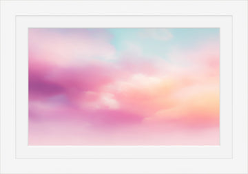 Candy Clouds: dreamy pastel cloudscape in pink, peach, and aqua, white framed art print