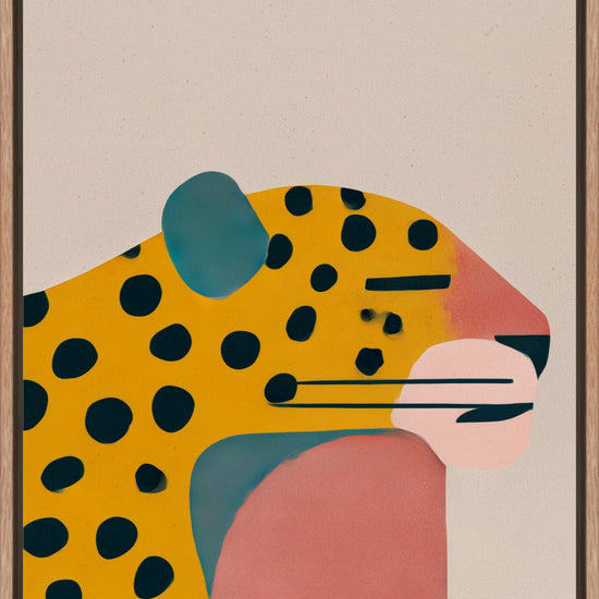 Jaguar: modern illustration of a sun-yellow jaguar with black spots on cream, framed canvas