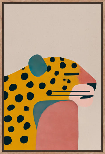 Jaguar: modern illustration of a sun-yellow jaguar with black spots on cream, framed canvas