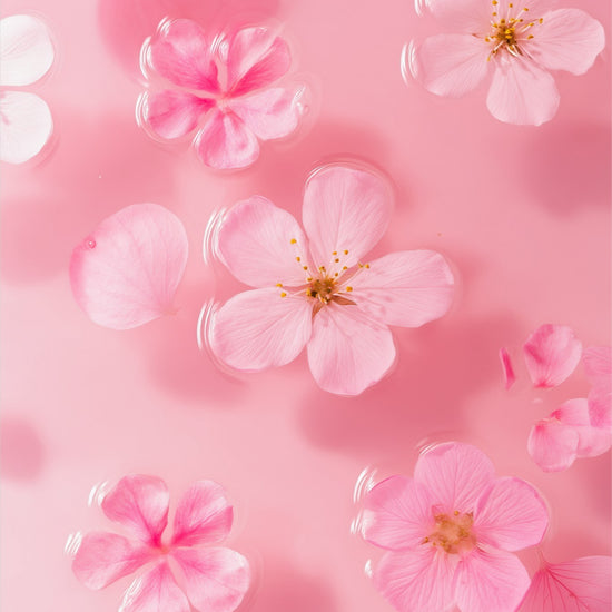 Petal Gelée I: soft pink blossoms drifting on creamy pink water, unframed art print