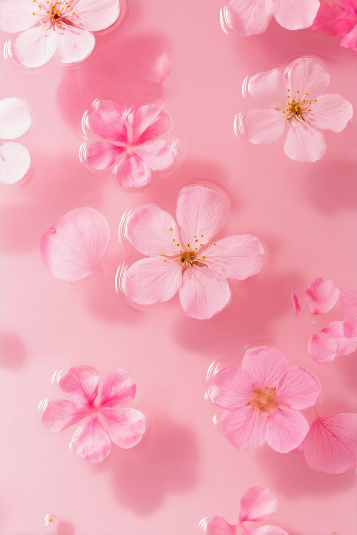 Petal Gelée I: soft pink blossoms drifting on creamy pink water, unframed art print