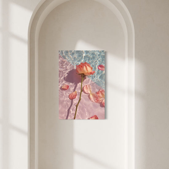 Rose in Water II shown on a wall inside a sunlit arched alcove