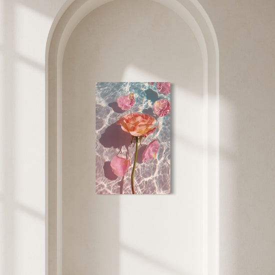 Rose in Water III shown on a wall inside a sunlit arched alcove